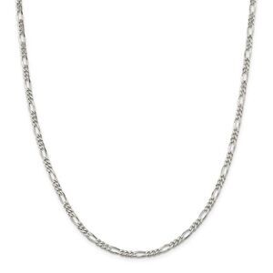4mm Rhodium Plated Sterling Silver Solid Figaro Chain Necklace, 20 In